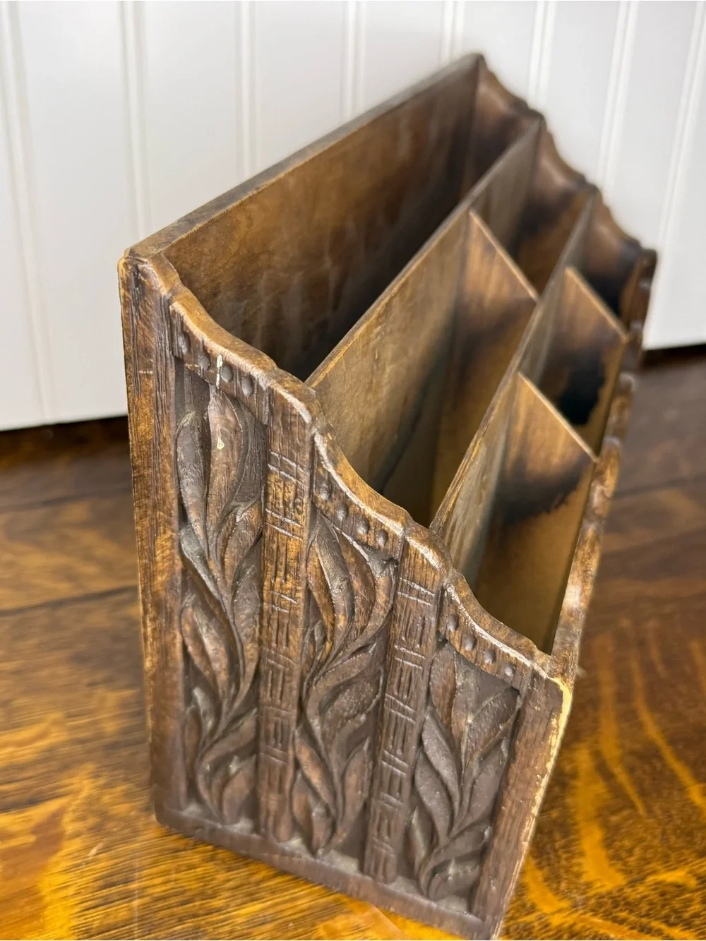 BOHO 1970's Faux Wood Desk Organizer, Letter Holder, Mail Storage Holder, Lerner